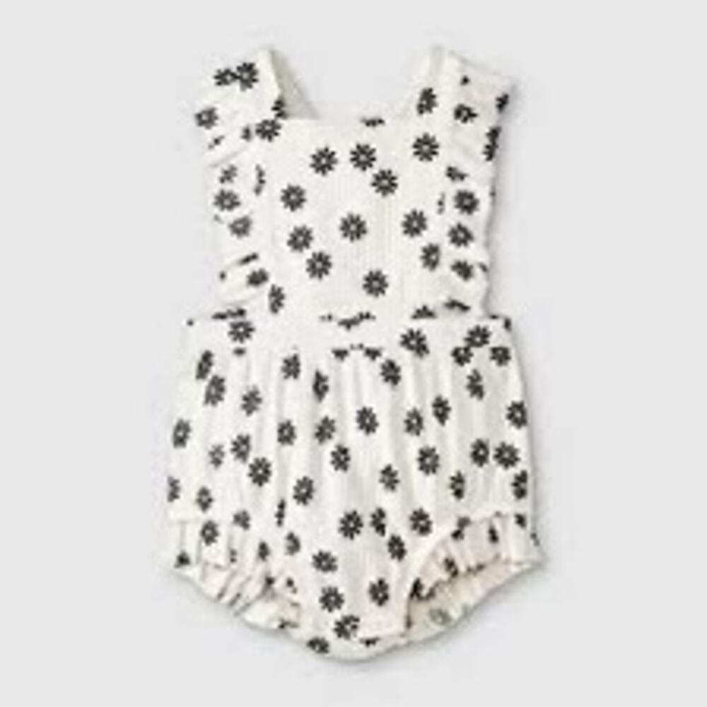 Cat & Jack Baby Girls' Black & White Daisies Floral Ruffle Romper